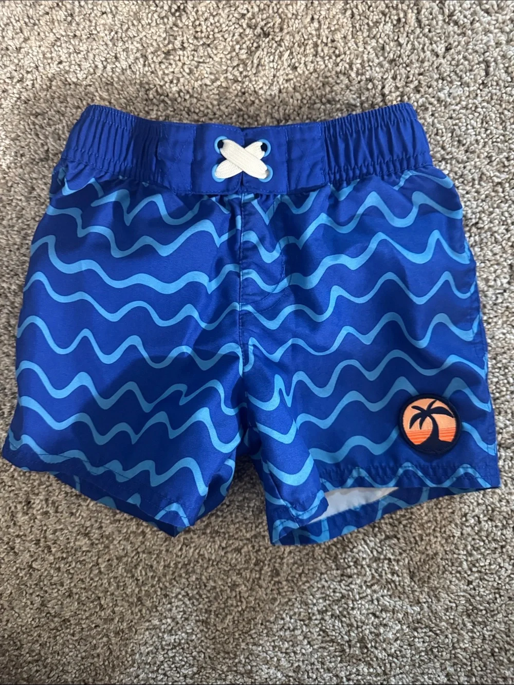 Cat & Jack Blue Wave Swim Trunks with Orange Palm Patch